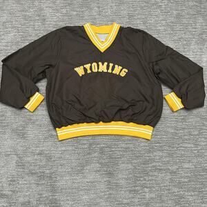 VTG Wyoming Cowboys Jacket Mens Large Brown Gold ullover Windbreaker UW Pokes